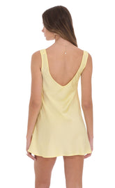Satin V-Neck Dress in Yellow